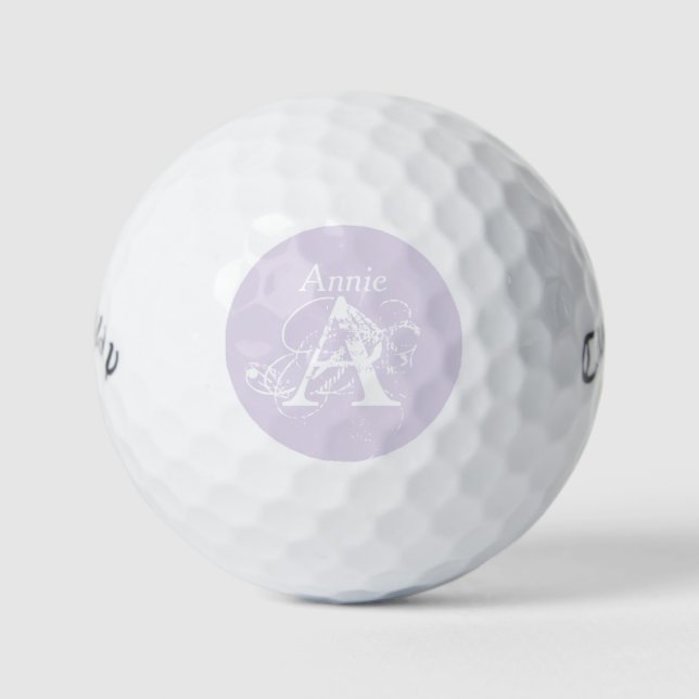 Personalized Lavender Vintage Initial & Custom Nam Golf Balls (Front)