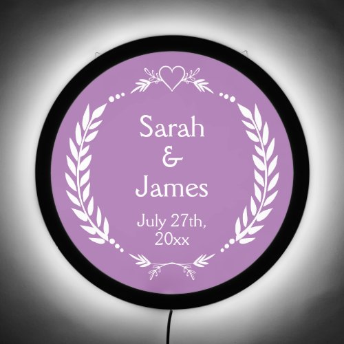 Personalized Lavender  White Wedding Illuminated LED Sign