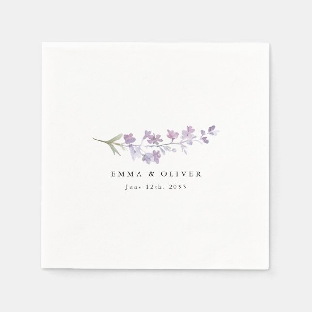 Personalized Lavender Wildflower Wedding Napkins (Front)