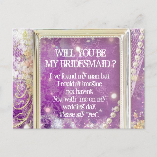 Personalized Lavender Will You Be My Bridesmaid Invitation Postcard (Front)