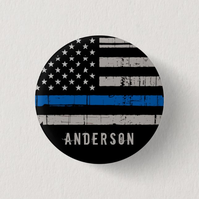 Personalized Law Enforcement Thin Blue Line Police Button (Front)