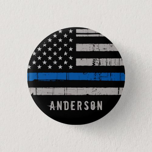 Personalized Law Enforcement Thin Blue Line Police Button