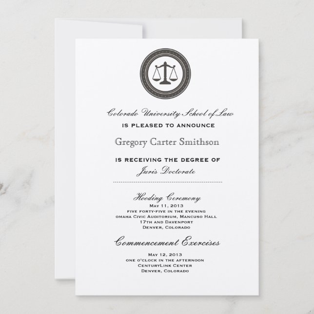 Personalized Law School Graduation Announcements (Front)
