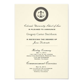 Personalized Law School Graduation Announcements 5" X 7" Invitation Card