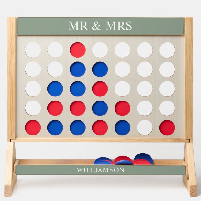 Personalized Lawn Game for Wedding | Sage Green Fast Four (Front)