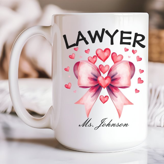 Personalized lawyer gift, Lawyer Valentine’s mug (personalized lawyer gift, lawyer Valentine’s mug, coquette bow mug, custom name mug, attorney gift)