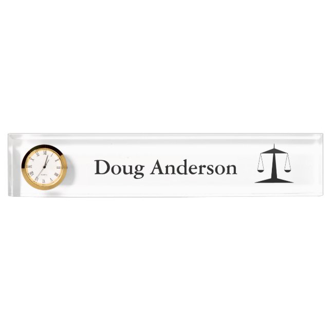 Personalized Lawyer Nameplate w/Clock (Front)