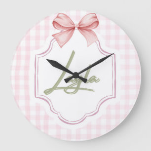 Personalized Layla Baby Girl Nursery Bow&Gingham Large Clock
