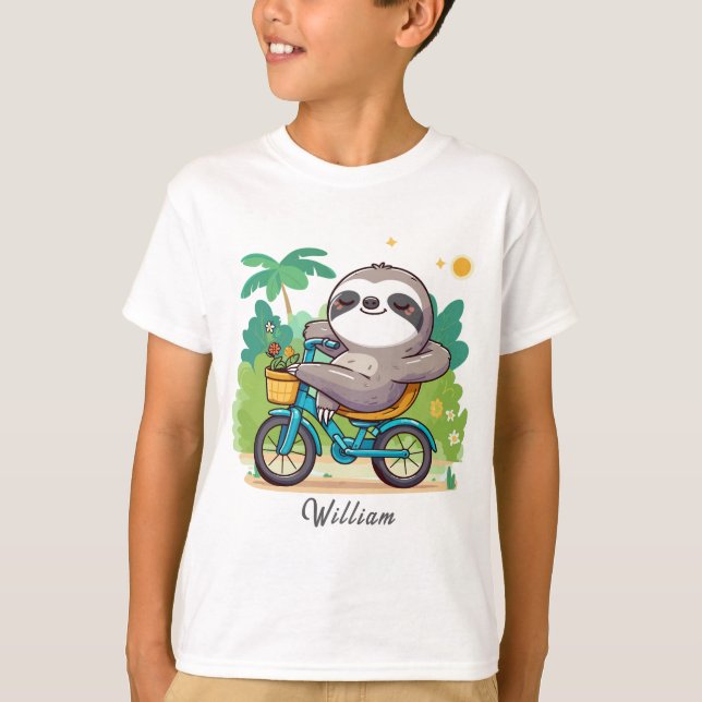 Personalized Lazy Sloth's Relaxing Bike Adventure T-Shirt (Front)