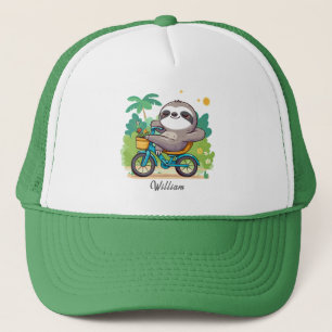 Personalized Lazy Sloth's Relaxing Bike Adventure Trucker Hat