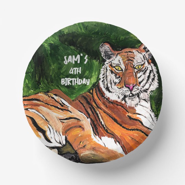 Personalized - Lazy Tiger - Birthday Paper Plates Bowls (Front)