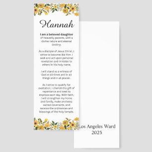 Personalized LDS Young Women Theme YELLOW Bookmarks