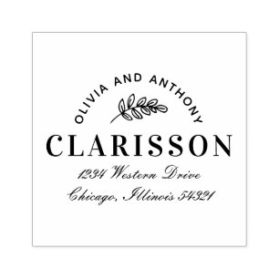 Personalized Leaf Pattern Motif Return Address Rubber Stamp