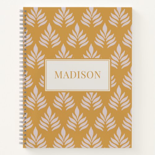 Personalized Leaf Pattern Yellow Gold Ochre Notebook