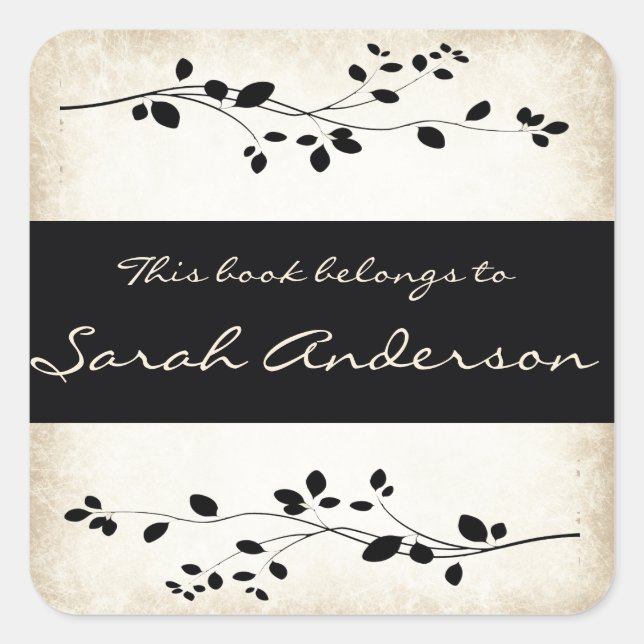 Personalized Leafy Vine Design Bookplate Sticker (Front)