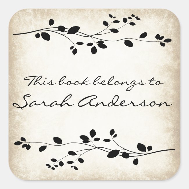 Personalized Leafy Vine Design Bookplate Sticker