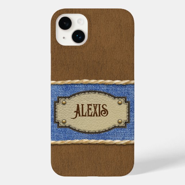 Personalized Leather & Denim-look Case-Mate iPhone Case (Back)
