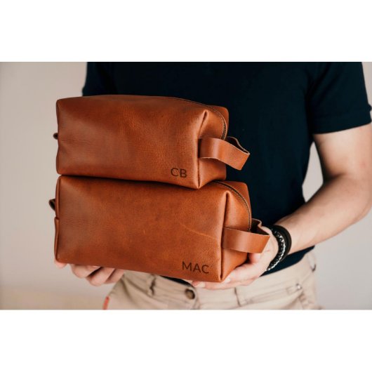 Personalized Leather Dopp Kit Bag, Toiletry Bag (Front Right)