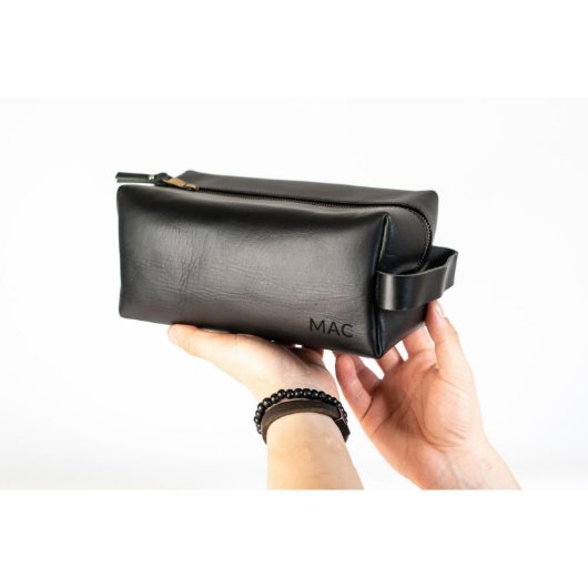 Personalized Leather Dopp Kit Bag, Toiletry Bag (Front Right)