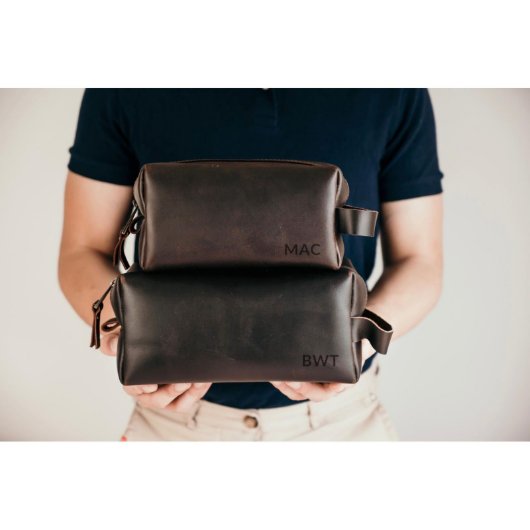 Personalized Leather Dopp Kit Bag, Toiletry Bag (Front)