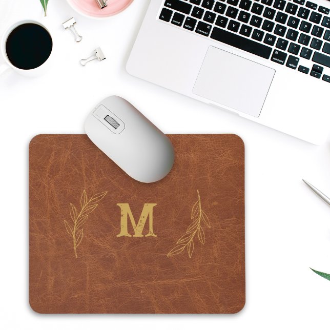 Personalized Leather Mousepad, Custom name initial Mouse Pad (Creator Uploaded)