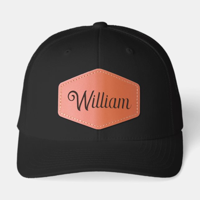 Personalized Leather Patch Trucker Hat,Custom Name Hat (Front)