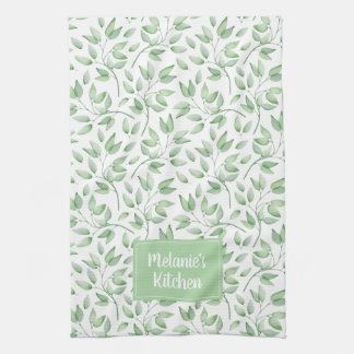 Personalized Leaves in Sage Green Kitchen Towel