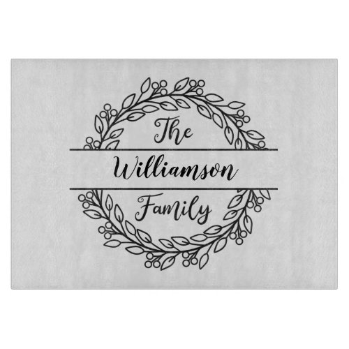 Personalized Leaves Wreath Family Name Cutting Board