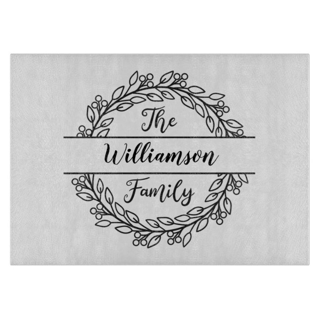 Personalized Leaves Wreath Family Name Cutting Board (Front)