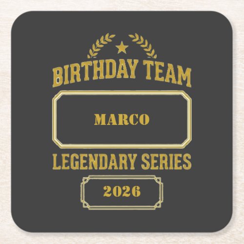 Personalized Legendary Series Gold Birthday Square Paper Coaster