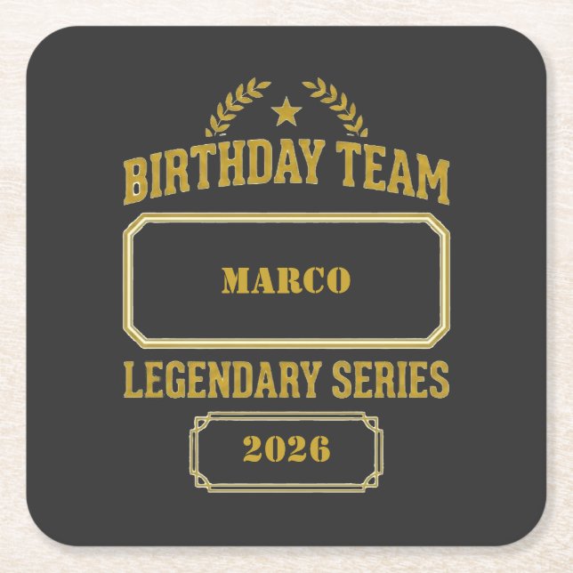 Personalized Legendary Series Gold  Birthday Square Paper Coaster (Front)