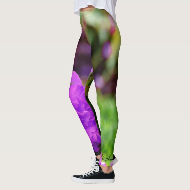 Personalized Leggings, Purple Flowers Leggings (Left)