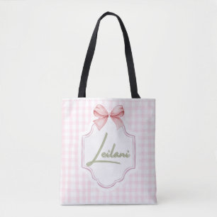 Personalized Leilani Baby Girl Nursery Gingham Tote Bag