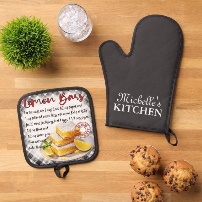 Personalized Lemon Bars Baking Recipe Oven Mitt & Pot Holder Set (Top Down)