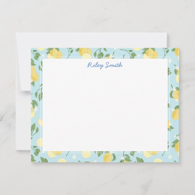 Personalized Lemon Blue Flat Note Card (Front)