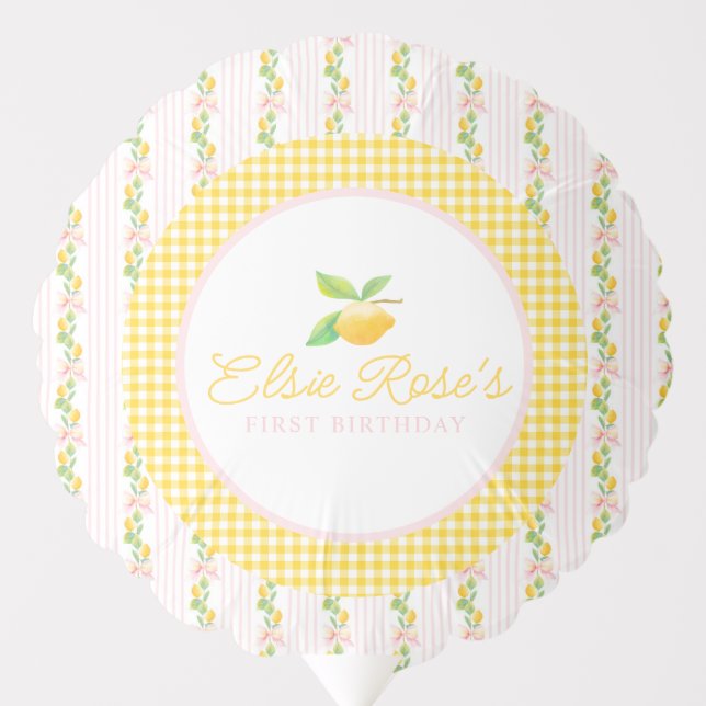 Personalized Lemon first birthday balloon (Front)