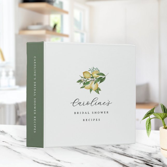Personalized Lemon Floral Bridal Shower Recipe 3 Ring Binder (Creator Uploaded)