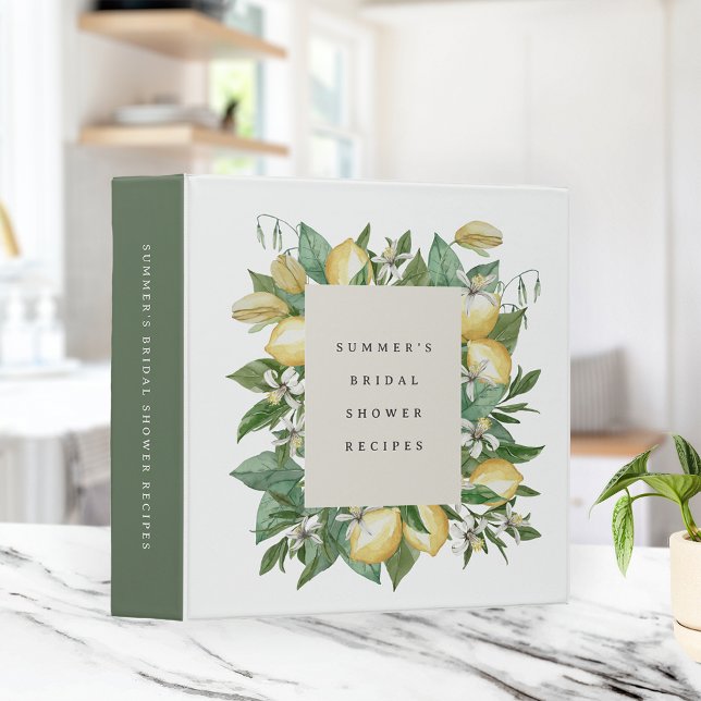 Personalized Lemon Floral Bridal Shower Recipe 3 Ring Binder (Creator Uploaded)