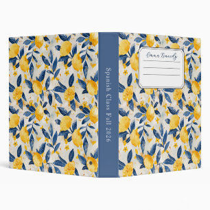 Personalized Lemon Floral Citrus 3 Ring Binder