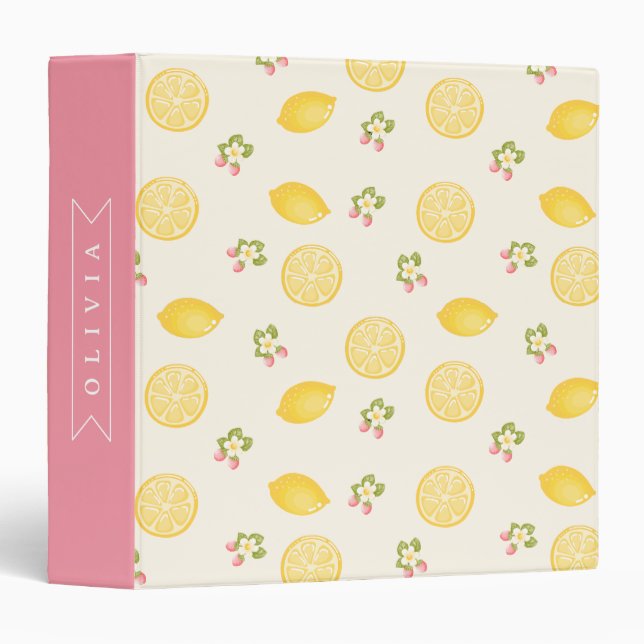 Personalized Lemon Floral Summer Custom Name 3 Ring Binder (Front/Spine)