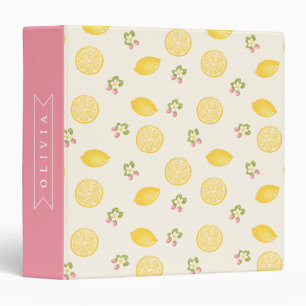 Personalized Lemon Floral Summer Custom Name 3 Ring Binder