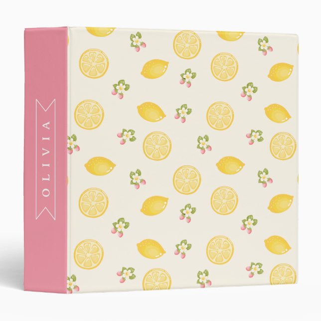 Personalized Lemon Floral Summer Custom Name 3 Ring Binder (Front/Spine)