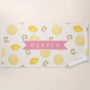 Personalized Lemon Floral Summer Custom Name Beach Towel