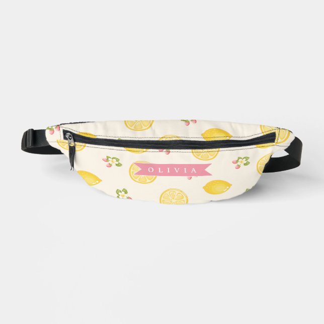 Personalized Lemon Floral Summer Custom Name Fanny Pack (Front)