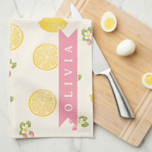 Personalized Lemon Floral Summer Custom Name Kitchen Towel