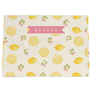 Personalized Lemon Floral Summer Custom Name Large Gift Bag