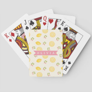Personalized Lemon Floral Summer Custom Name Poker Cards