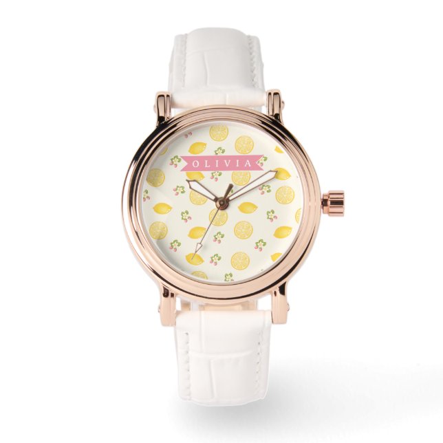 Personalized Lemon Floral Summer Custom Name Watch (Front)