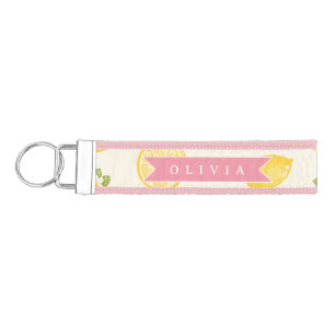 Personalized Lemon Floral Summer Custom Name Wrist Keychain
