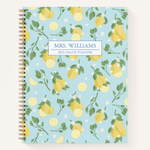 Personalized Lemon Light Blue Spiral Notebook